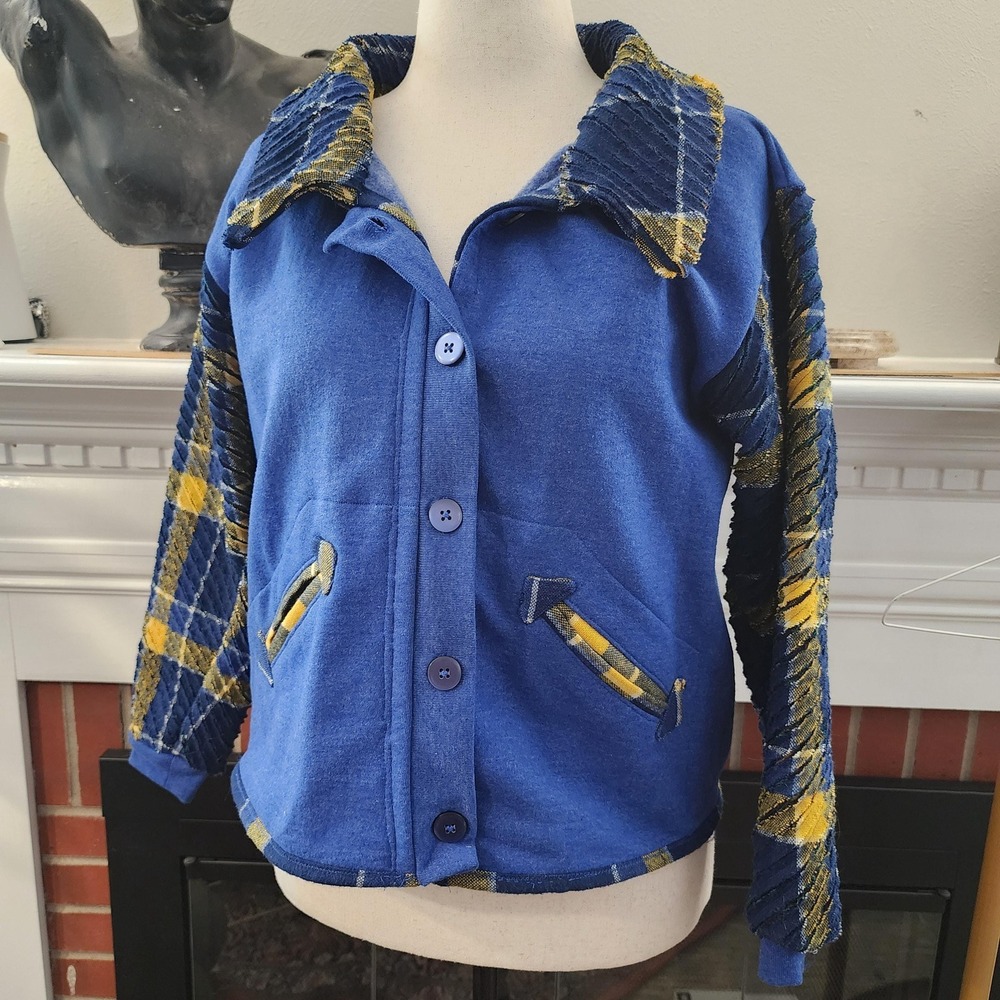 L Vintage Blue and Yellow Sweatshirt Jacket by Hanes, Rare Vintage Clothing